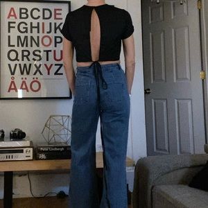 Cropped, open back silky top